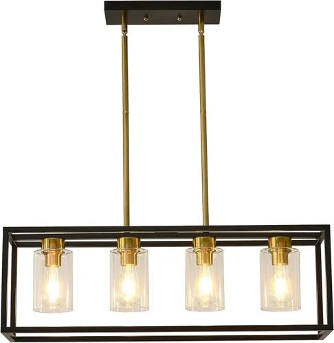 Miniatura 23 de XILICON - Lámpara colgante de comedor estilo granja de níquel cepillado, 5 luces, moderna, lámpara colgante contemporánea con pantalla de cristal