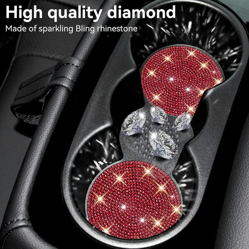 Miniatura 5 de SINGARO - Posavasos brillantes para automóvil, 4 posavasos antideslizantes universales, decorativos e integrados, accesorios para interiores de Rojo
