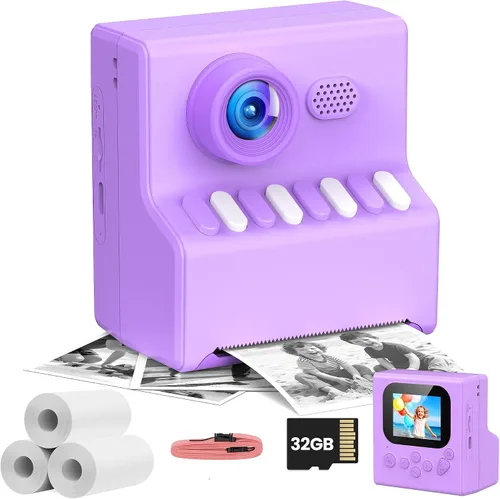 Miniatura 10 de Cámara de impresión instantánea para niños naranja: Cámara de impresión instantánea HODDRCCN - 2.5 horas de tiempo de uso - Grabación de video 1080P