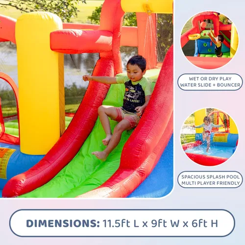 Miniatura 5 de Bounceland Parque de juegos inflable con salto y aventura de salpicaduras o tobogán acuático todo en uno, piscina grande, área de salto divertida