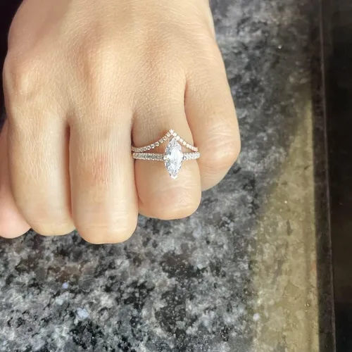 Miniatura 7 de Anillo de boda de diamante para mujer, anillo de boda de diamante en forma de V con acabado de oro de 14 quilates, anillo de diamante apilable