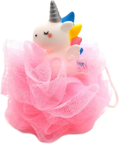 Miniatura 7 de Pelotas de baño con diseño de unicornio para niños y niñas, de malla, puf, esponja de baño exfoliante, limpiador corporal, accesorios de baño