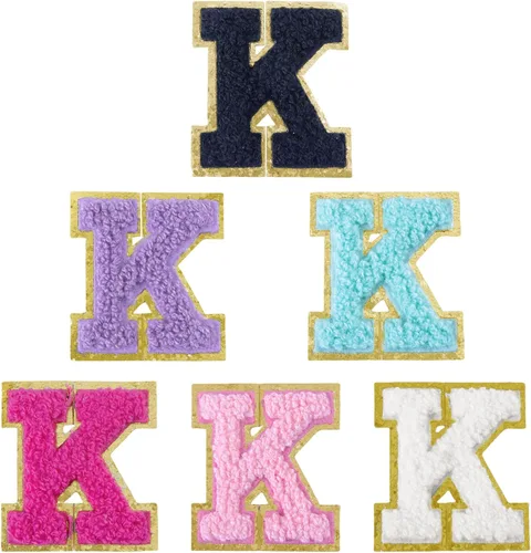 6 piezas de parches de letras de chenilla autoadhesivas, parches de letras preppy de 2 pulgadas para bolsos, ropa y sombreros, grandes pegatinas de