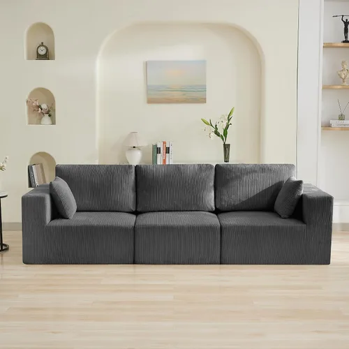 Miniatura 8 de Sofá modular Cloud de 3 plazas sin hueso de 115 pulgadas para habitación familiar, sofá sin espinas comprimida de espuma viscoelástica con asiento