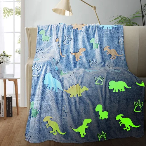 TEHALK Mantas de bebé personalizadas para niños, manta de dinosaurio para niños, manta que brilla en la oscuridad para niños, manta para niños