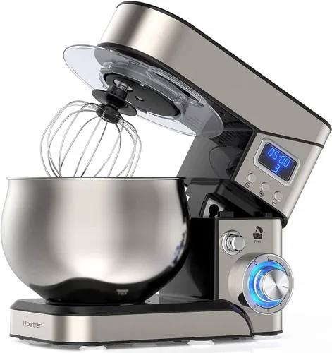 Batidora con soporte, LILPARTNER, Mezclador de acero inoxidable de 5.3-QT con pantalla LCD, mezclador eléctrico de cocina de 6+P velocidades,
