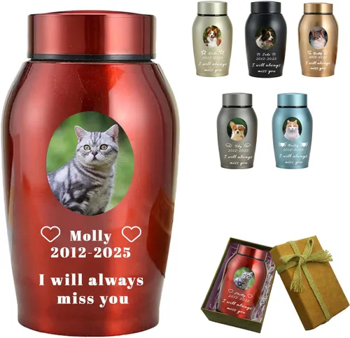 Miniatura 11 de Urna personalizada para mascotas para perros y gatos, urna personalizada de acero inoxidable de alta calidad para cenizas de perro con foto grabada