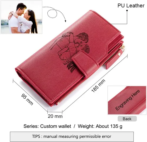 Miniatura 23 de Loveje - Billeteras personalizadas para mujer, de piel sintética, con grabadas fotográficas, triple pliegue, tarjeta de crédito, cartera larga