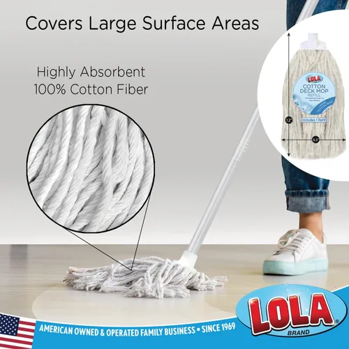 Miniatura 2 de LOLA Trapeador húmedo de hilo de algodón, absorbe hasta 3 veces su peso en agua, para limpieza de pisos, incluye tapa giratoria para colgar