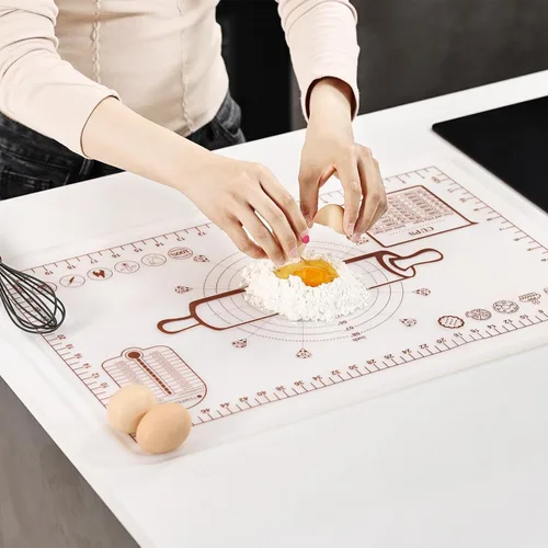Miniatura 9 de Tapete de Silicona para Hornear, Almohadilla Extra Gruesa para Extender Masa con Medidas y Elevación de Bordes, Tapete de Repostería de Silicona