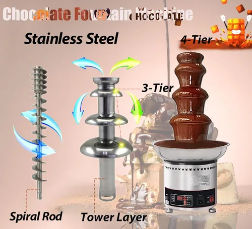 Miniatura 2 de INTSUPERMAI Fuente de chocolate comercial de 4 niveles con control digital, capacidad de 6.6 libras, acero inoxidable para bodas, fiestas, eventos