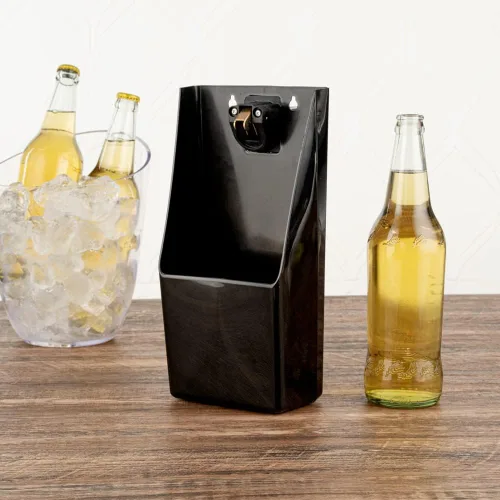 Miniatura 3 de Bar Lux Black Bottle Cap Catcher - con abrebotellas - 8 1/4" x 5 1/2" x 3" - Caja de 1 unidad
