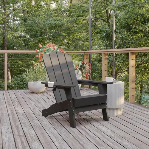 Miniatura 2 de Flash Furniture Newport Adirondack - Silla Adirondack con soporte para tazas, silla Adirondack de poliresina resistente a la intemperie, color gris