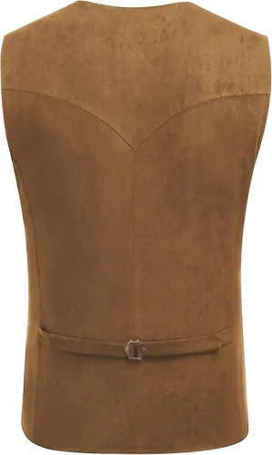 Miniatura 4 de COOFANDY Chaleco de traje de cuero de gamuza para hombre, chaleco occidental casual, chaleco ajustado