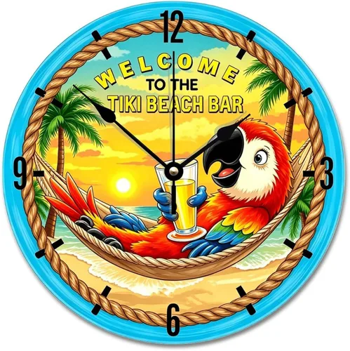 Miniatura 7 de ArogGeld Reloj de pared de 5 O'Clock Somewhere - Reloj redondo de madera para casa de playa, 10, silencioso, sin tictac, batería de cuarzo, granja
