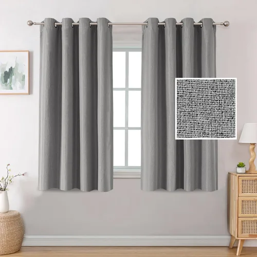 H.VERSAILTEX Cortinas Opacas de Lino de 45 Pulgadas de Largo para Dormitorio/Sala de Estar con Aislamiento Térmico con Ojales, Cortinas con Textura