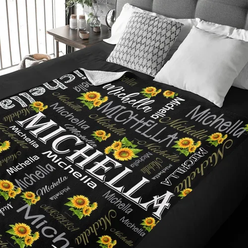 Miniatura 4 de Manta personalizada con nombre, manta personalizada con nombre, mantas personalizadas con texto, mantas de girasol, regalo personalizado para el día