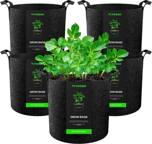 Miniatura 25 de VIVOSUN - Paquete de 5, 1 galón, bolsas para cultivar de tela no tejida gruesa resistente con asas Negro