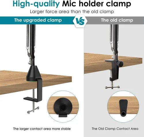 Miniatura 5 de YOUSHARES Abrazadera de montaje en mesa para micrófono: abrazadera de brazo para soporte de brazo de micrófono con tornillo ajustable, el espacio