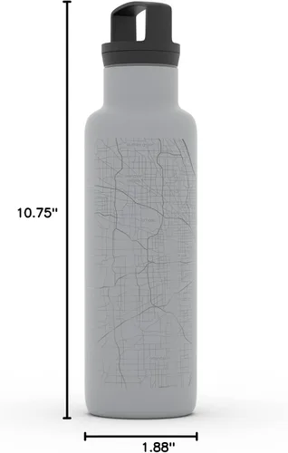 Miniatura 4 de Well Told Botella de agua aislada con mapa Chicago Illinois, grabado de acero inoxidable (21 onzas, gris muelle) botella aislada de mapa