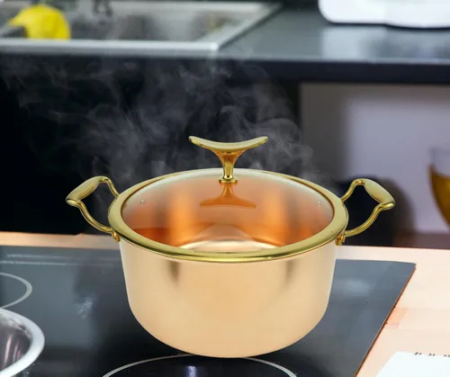 Miniatura 5 de Kkekos Juego de ollas y sartenes de cobre puro, utensilios de cocina de cobre martillado con wok (9.4 in)