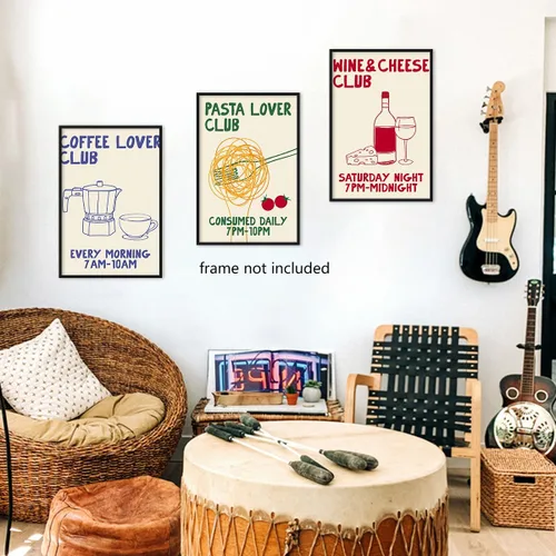 Miniatura 6 de Divertido póster de lienzo de cocina, arte de pared retro del club amante del café, imagen adorable del club de amantes de la pasta, pintura vintage