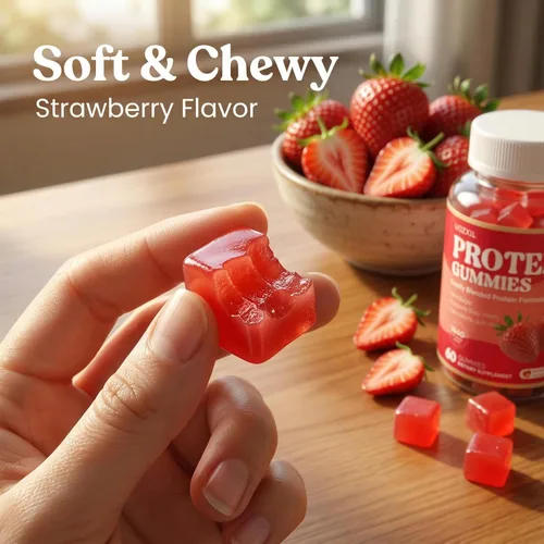 Miniatura 8 de Gomitas de proteínas, 5.08 oz de proteína por botella, cero azúcar, bajas en calorías, proteína para vitalidad diaria, sin culpa y fácil de Rojo