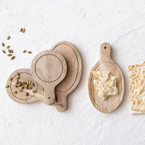 Miniatura 2 de Creative Co-Op Mini tablas de madera para servir con asas, juego de 4, 2 estilos