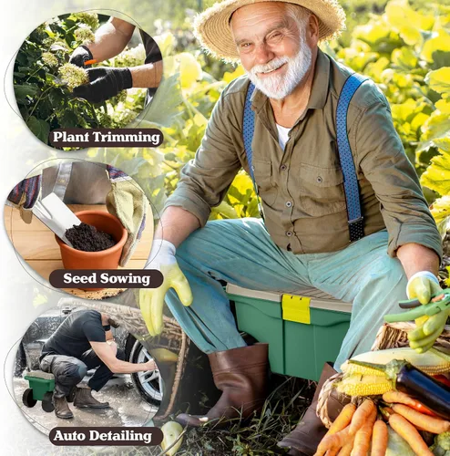 Miniatura 5 de Pure Garden - Carrito de jardín rodante con asiento, almacenamiento de plástico con banco y bandeja interior de herramientas, taburete de jardinería