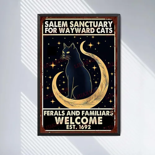 Miniatura 2 de Letrero de metal de hojalata Salem Sanctuary para gatos Wayward Ferals and Familiars, letrero de metal de hojalata para hombre, decoración de pub, 8