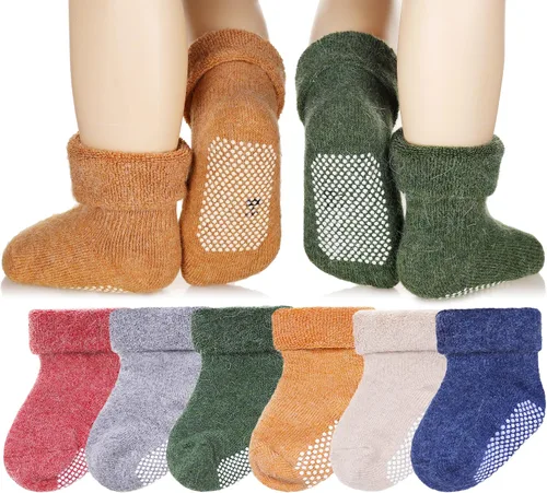 Eyean Calcetines de lana con agarre para bebé, suaves, cálidos, gruesos, antideslizantes, para niños, niños y niñas, calcetines hasta la pantorrilla