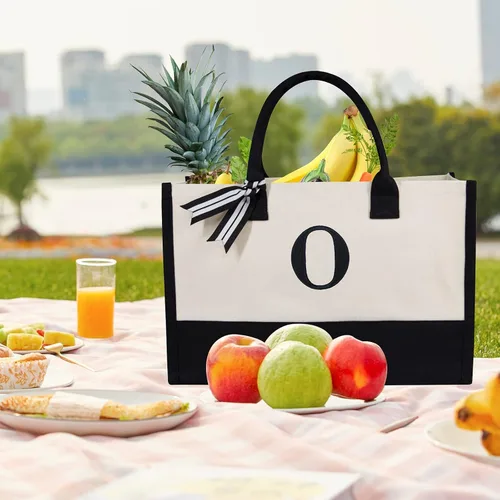 Miniatura 117 de TOPDesign - Bolso de playa de lona con inicial personalizada, bolsa de regalo con monograma, para mujer