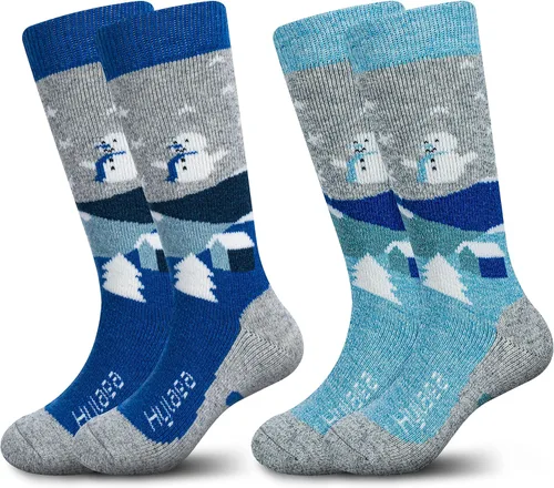 Hylaea Calcetines de esquí de lana merino para niños, calcetines térmicos cálidos hasta la rodilla para patinaje de snowboard para niños y niñas