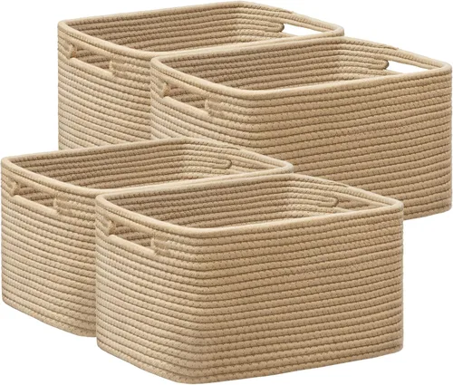 Miniatura 34 de UBBCARE Paquete de 2 cestas de almacenamiento para organizar, cestas de estante con asas, cestas de almacenamiento tejidas para estantería/estante