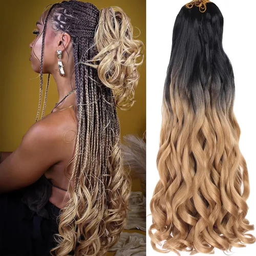 Miniatura 17 de COOKOO 9 paquetes de cabello rizado francés trenzado de 18 pulgadas, suave y flexible, cabello trenzado de alta calidad, rizos franceses, extensión