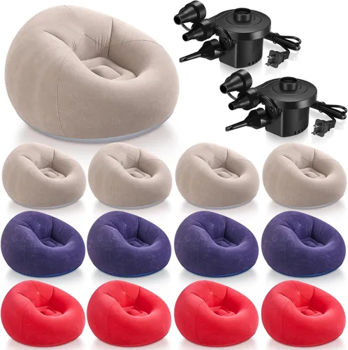 Miniatura 17 de Realspring 6, 9, 12 piezas de puf inflables para adultos con bomba de aire eléctrica, sofá plegable portátil inflable para acampar nocturno de cine