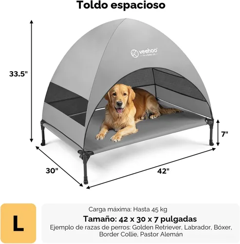 Miniatura 4 de Veehoo Cama para perros con dosel para exteriores, cuna elevada para mascotas con toldo extraíble y enfriamiento, pies antideslizantes, cuna elevada