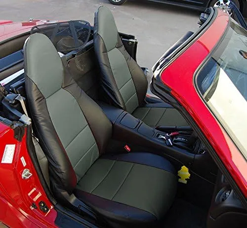 Miniatura 7 de Iggee Diseñado para Mazda Miata 2001-2005, Beige - Funda de asiento de piel sintética hecha a medida, ajuste original