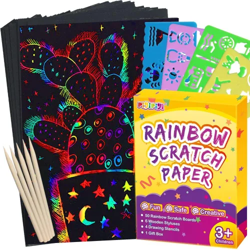 Papel artístico de rascar Pigipigi para niños, 59 piezas de papel mágico, kit de suministros de papel de rascar para manualidades, set de tableros