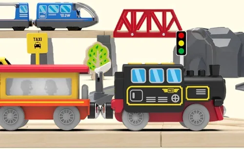 Miniatura 6 de Trenes motorizados para pista de madera, tren de control remoto con conexión magnética, juego de trenes de locomotora a batería compatible