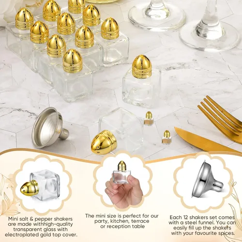 Miniatura 3 de Uiifan Juego de 12 piezas 0.5 oz de forma cúbica, pequeños saleros y pimenteros con tapas tonales, frascos de condimentos de vidrio transparente