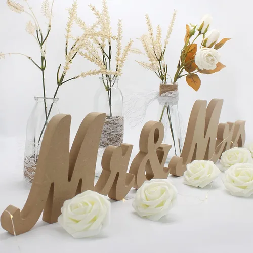Letrero de madera con texto en inglés "Mr and Mrs", letras rústicas para mesa de boda, decoración de señorita señor para fotos, mesa de fiesta,