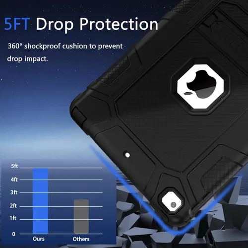 Miniatura 3 de Fundas para iPad de 6ª Generación, Funda de 5ª Generación, Air 2 de 9.7 Pulgadas a Prueba de Golpes, Resistente, Funda Protectora con Pata de Negro