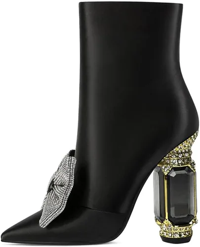Miniatura 143 de FSJ Botas de tacón alto con punta puntiaguda para mujer, con tacón alto, con cremallera lateral brillante, estilo casual, para uso diario, zapatos