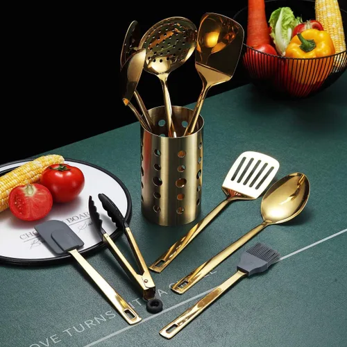 Miniatura 4 de Berglander - Juego de utensilios de cocina de acero inoxidable de 13 piezas con chapado en oro de titanio, juego de herramientas de cocina