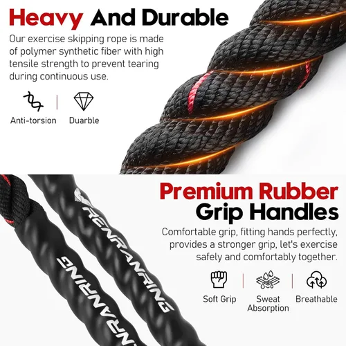 Miniatura 3 de Cuerda de saltar, cuerda de saltar pesada de 3 libras, 4 libras, 5 libras para fitness, cuerdas de salto de ejercicio pesado de 9.8 pies, cuerda