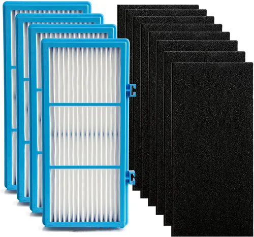 Filtro de repuesto Aer1 para purificadores de aire Holmes AER1, 4 filtros de aire verdaderos + 8 filtros de refuerzo de carbono para piezas de Azul