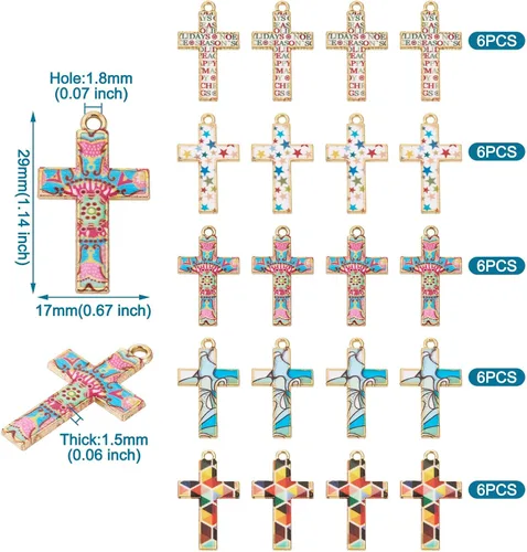 Miniatura 2 de Craftdady Colgantes de Collar de Cruz de Metal Esmaltado Dijes Colgantes Cruz Pulsera Llavero Dijes para Hacer Joyas Dije de Arete Crucifijo