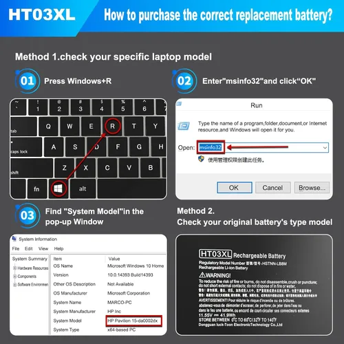 Miniatura 6 de Batería HT03XL para HP Pavilion, L11119-855 HTO3XL Reemplazo de batería para HP 15T-CS200 15-CS0053CL 15-CW1XXX 15-DW0033NR 15-DA0014DX 14M-DH1003DX