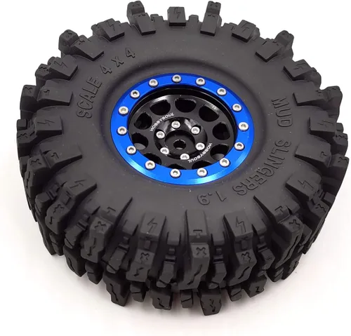 Miniatura 4 de HOBBYSOUL Neumáticos de 4.724 in de alto 1.9 de lodo T8 suaves pegajosos y ruedas Beadlock 1.9 llantas negro azul para RC 1/10 Rock Crawler SCX10